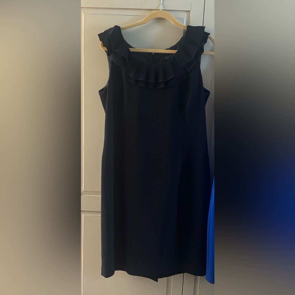 Kasper Black Ruffle Neck Midi Dress fully lined - never worn- size 14